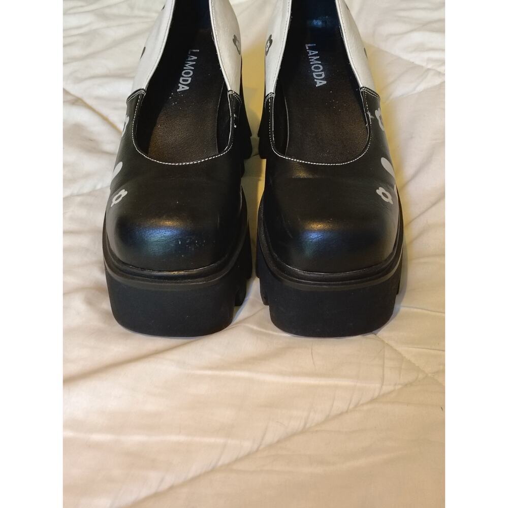 Lamoda Platform Mary Jane Y2K Lolita Black White Floral Chunky Lug Sole Size 8 - Picture 8 of 8